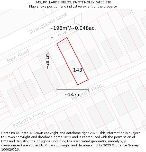 143, POLLARDS FIELDS, KNOTTINGLEY, WF11 8TB: Plot and title map