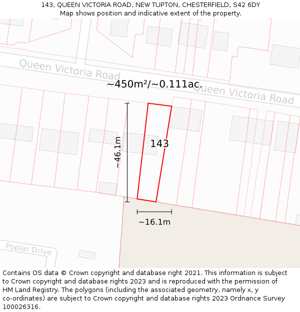 143, QUEEN VICTORIA ROAD, NEW TUPTON, CHESTERFIELD, S42 6DY: Plot and title map