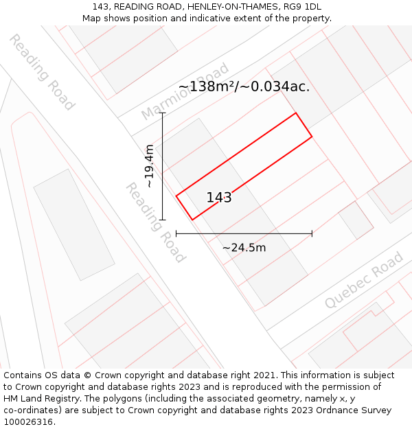 143, READING ROAD, HENLEY-ON-THAMES, RG9 1DL: Plot and title map