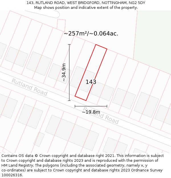 143, RUTLAND ROAD, WEST BRIDGFORD, NOTTINGHAM, NG2 5DY: Plot and title map