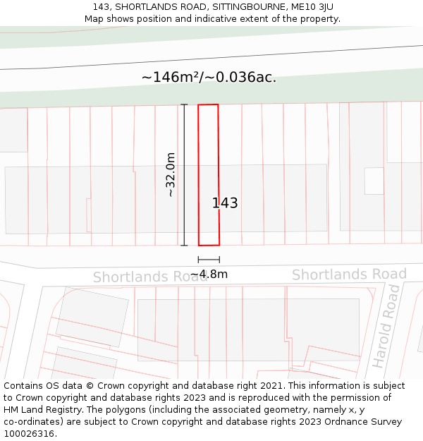 143, SHORTLANDS ROAD, SITTINGBOURNE, ME10 3JU: Plot and title map