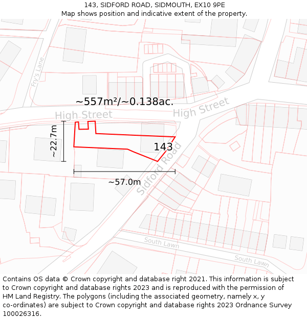 143, SIDFORD ROAD, SIDMOUTH, EX10 9PE: Plot and title map