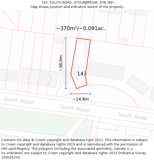 143, SOUTH ROAD, STOURBRIDGE, DY8 3RH: Plot and title map