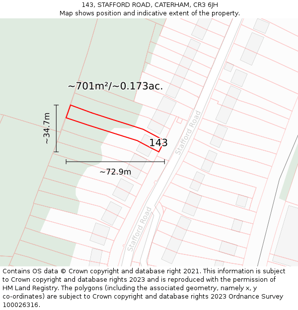 143, STAFFORD ROAD, CATERHAM, CR3 6JH: Plot and title map