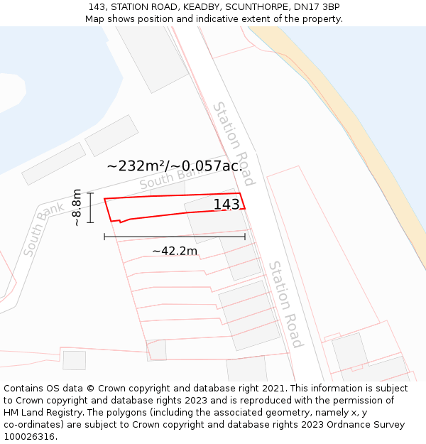 143, STATION ROAD, KEADBY, SCUNTHORPE, DN17 3BP: Plot and title map