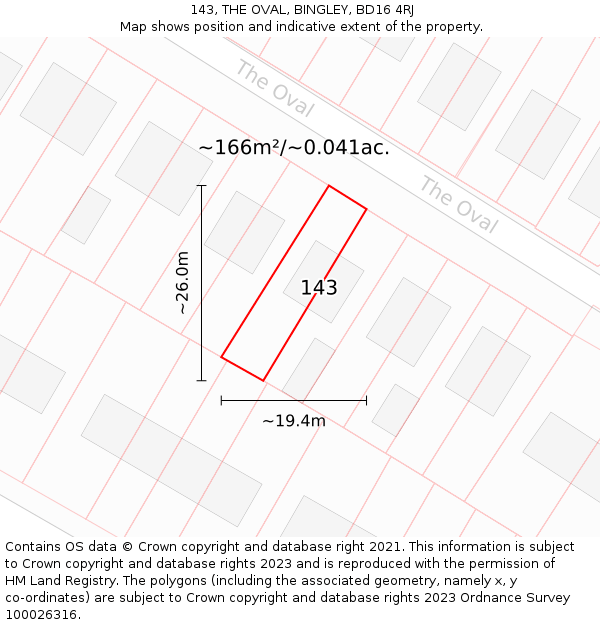 143, THE OVAL, BINGLEY, BD16 4RJ: Plot and title map