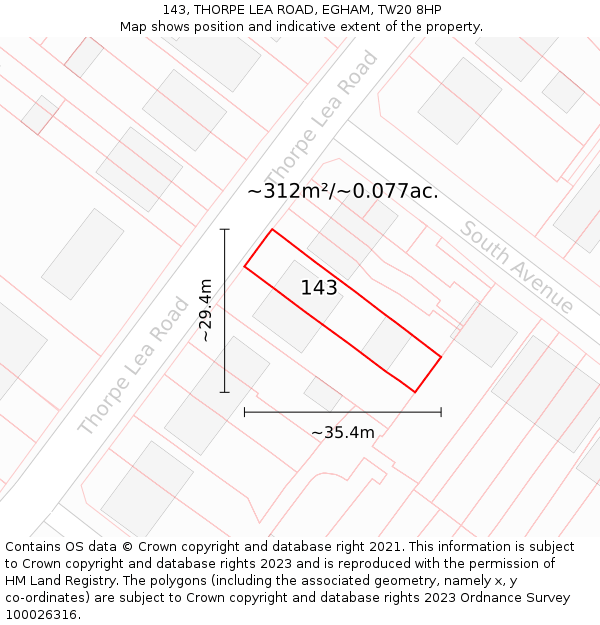 143, THORPE LEA ROAD, EGHAM, TW20 8HP: Plot and title map