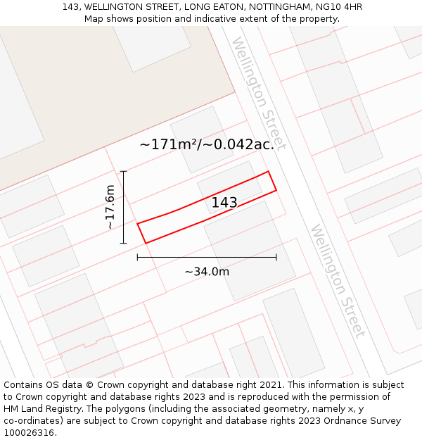 143, WELLINGTON STREET, LONG EATON, NOTTINGHAM, NG10 4HR: Plot and title map