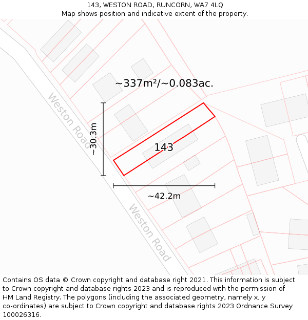 143, WESTON ROAD, RUNCORN, WA7 4LQ: Plot and title map