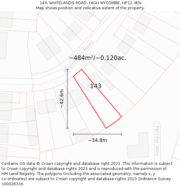 143, WHITELANDS ROAD, HIGH WYCOMBE, HP12 3EN: Plot and title map