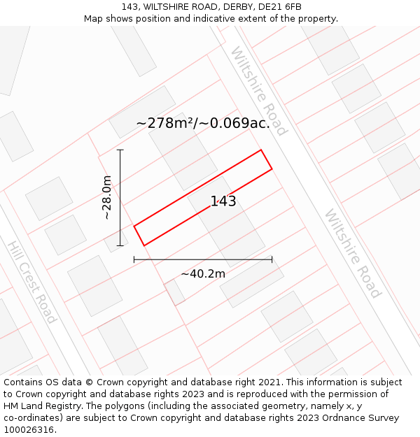 143, WILTSHIRE ROAD, DERBY, DE21 6FB: Plot and title map