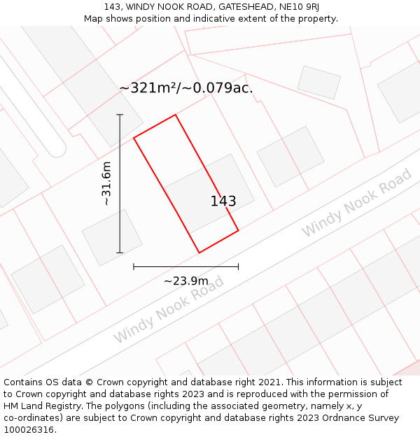 143, WINDY NOOK ROAD, GATESHEAD, NE10 9RJ: Plot and title map