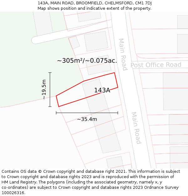 143A, MAIN ROAD, BROOMFIELD, CHELMSFORD, CM1 7DJ: Plot and title map