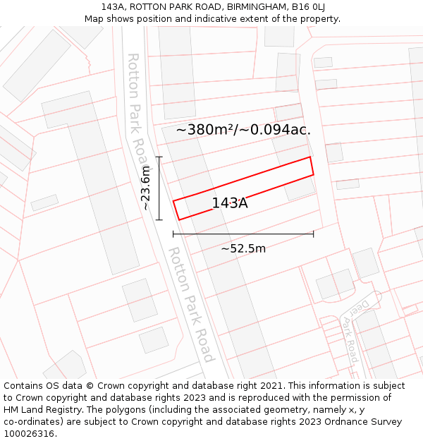 143A, ROTTON PARK ROAD, BIRMINGHAM, B16 0LJ: Plot and title map