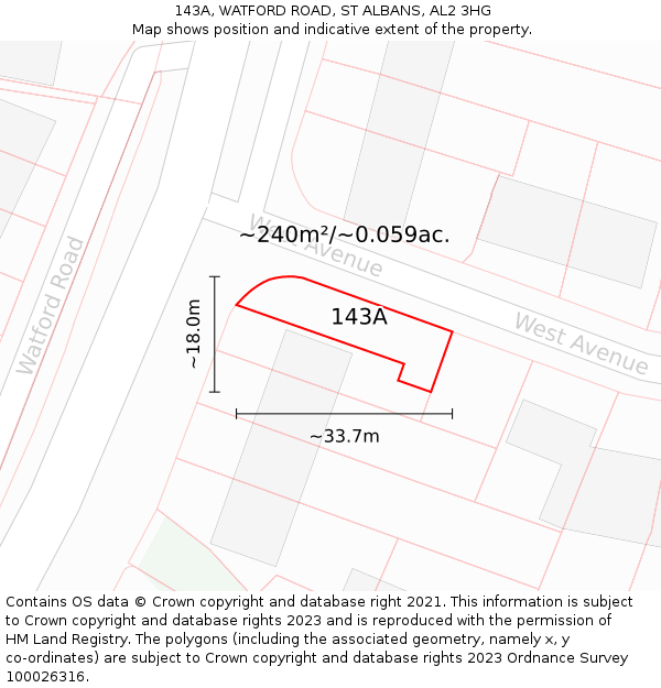 143A, WATFORD ROAD, ST ALBANS, AL2 3HG: Plot and title map