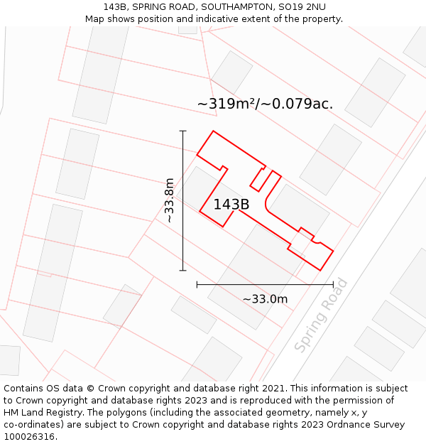 143B, SPRING ROAD, SOUTHAMPTON, SO19 2NU: Plot and title map