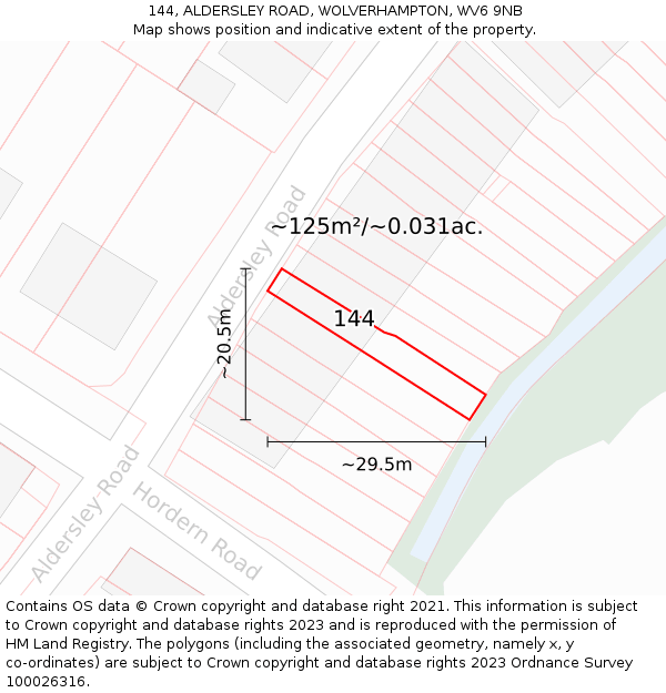 144, ALDERSLEY ROAD, WOLVERHAMPTON, WV6 9NB: Plot and title map