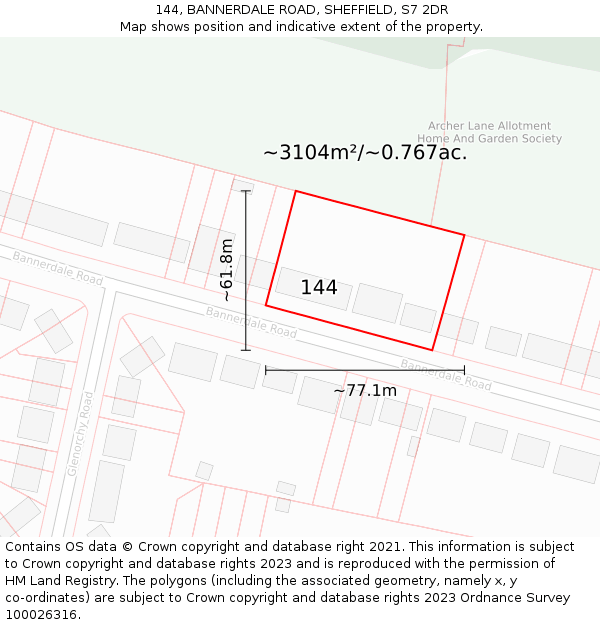 144, BANNERDALE ROAD, SHEFFIELD, S7 2DR: Plot and title map