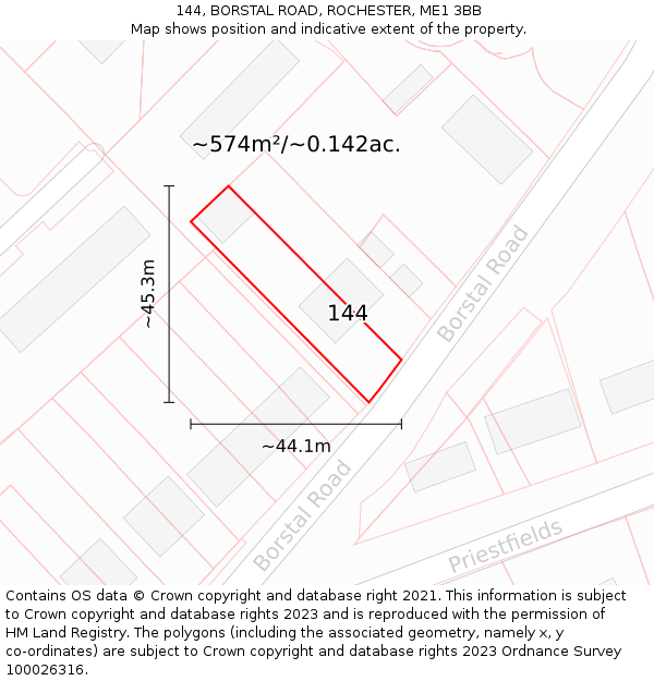 144, BORSTAL ROAD, ROCHESTER, ME1 3BB: Plot and title map