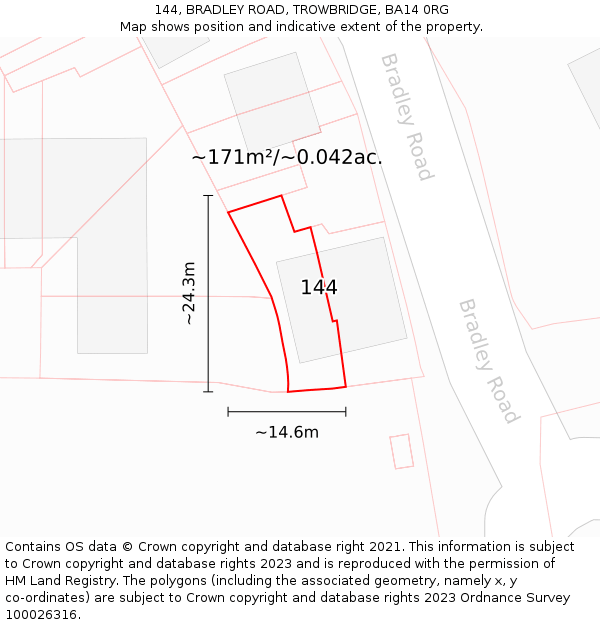 144, BRADLEY ROAD, TROWBRIDGE, BA14 0RG: Plot and title map