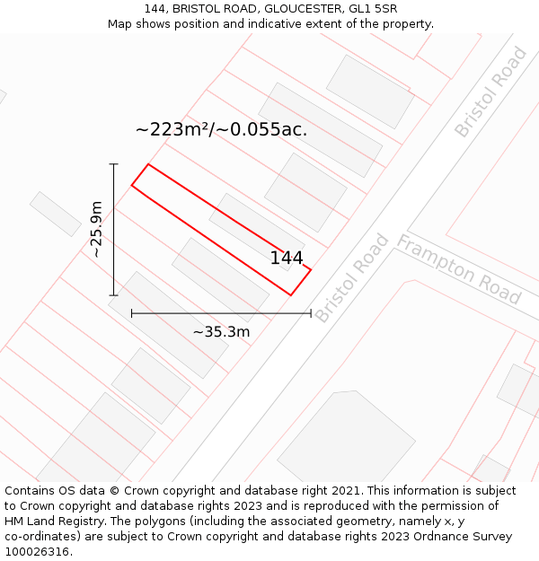 144, BRISTOL ROAD, GLOUCESTER, GL1 5SR: Plot and title map