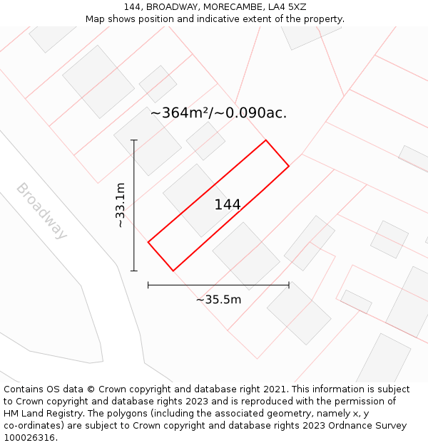 144, BROADWAY, MORECAMBE, LA4 5XZ: Plot and title map