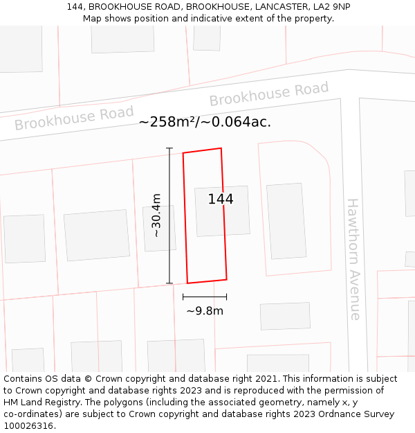 144, BROOKHOUSE ROAD, BROOKHOUSE, LANCASTER, LA2 9NP: Plot and title map