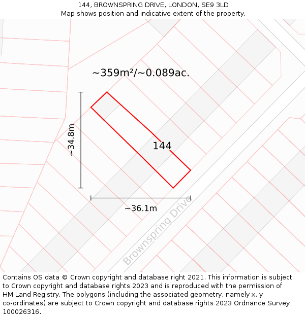 144, BROWNSPRING DRIVE, LONDON, SE9 3LD: Plot and title map