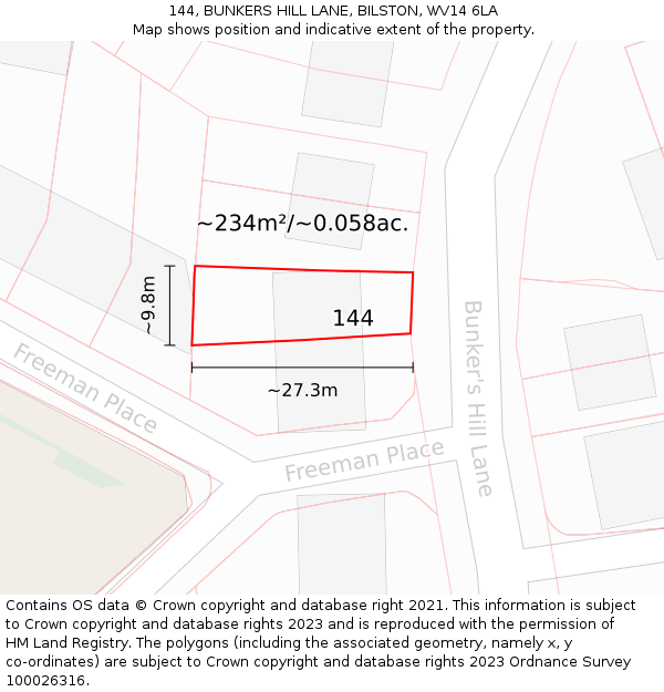 144, BUNKERS HILL LANE, BILSTON, WV14 6LA: Plot and title map