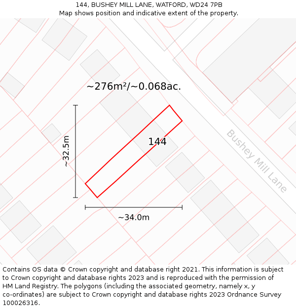 144, BUSHEY MILL LANE, WATFORD, WD24 7PB: Plot and title map