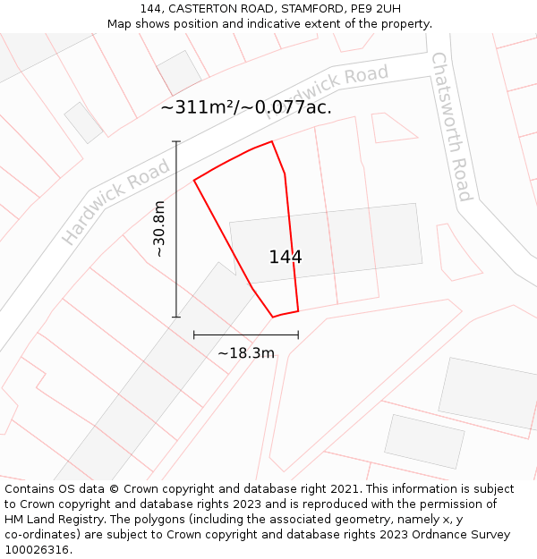 144, CASTERTON ROAD, STAMFORD, PE9 2UH: Plot and title map