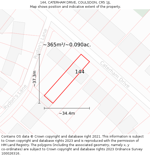 144, CATERHAM DRIVE, COULSDON, CR5 1JL: Plot and title map