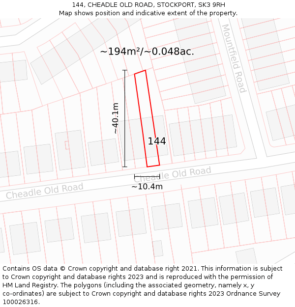 144, CHEADLE OLD ROAD, STOCKPORT, SK3 9RH: Plot and title map