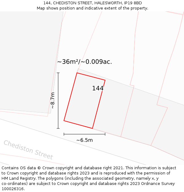 144, CHEDISTON STREET, HALESWORTH, IP19 8BD: Plot and title map