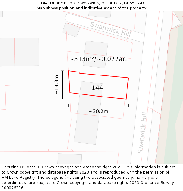 144, DERBY ROAD, SWANWICK, ALFRETON, DE55 1AD: Plot and title map