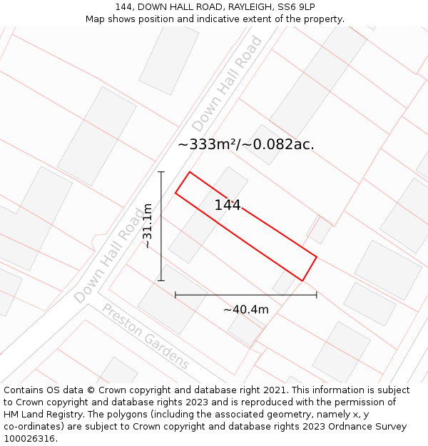 144, DOWN HALL ROAD, RAYLEIGH, SS6 9LP: Plot and title map