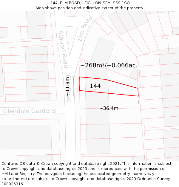 144, ELM ROAD, LEIGH-ON-SEA, SS9 1SQ: Plot and title map