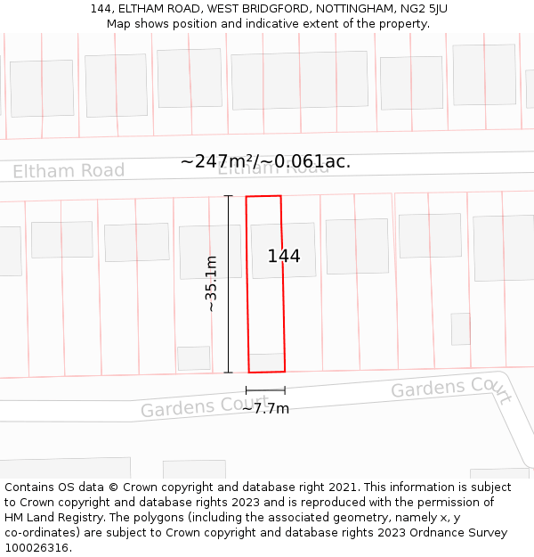 144, ELTHAM ROAD, WEST BRIDGFORD, NOTTINGHAM, NG2 5JU: Plot and title map