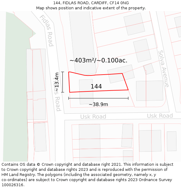 144, FIDLAS ROAD, CARDIFF, CF14 0NG: Plot and title map