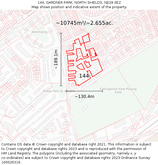 144, GARDNER PARK, NORTH SHIELDS, NE29 0EZ: Plot and title map