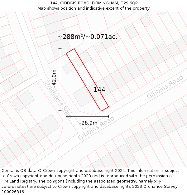 144, GIBBINS ROAD, BIRMINGHAM, B29 6QP: Plot and title map