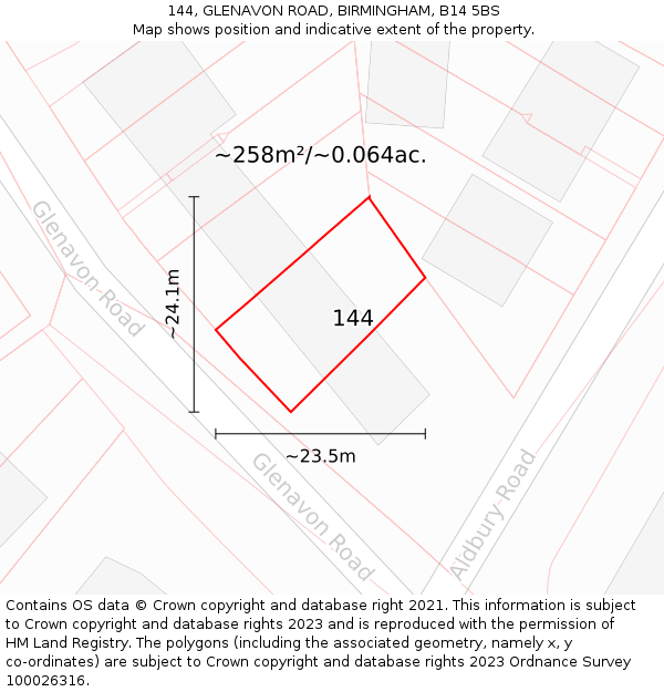 144, GLENAVON ROAD, BIRMINGHAM, B14 5BS: Plot and title map