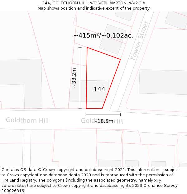 144, GOLDTHORN HILL, WOLVERHAMPTON, WV2 3JA: Plot and title map