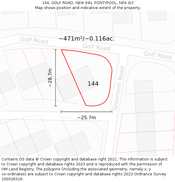 144, GOLF ROAD, NEW INN, PONTYPOOL, NP4 0LY: Plot and title map