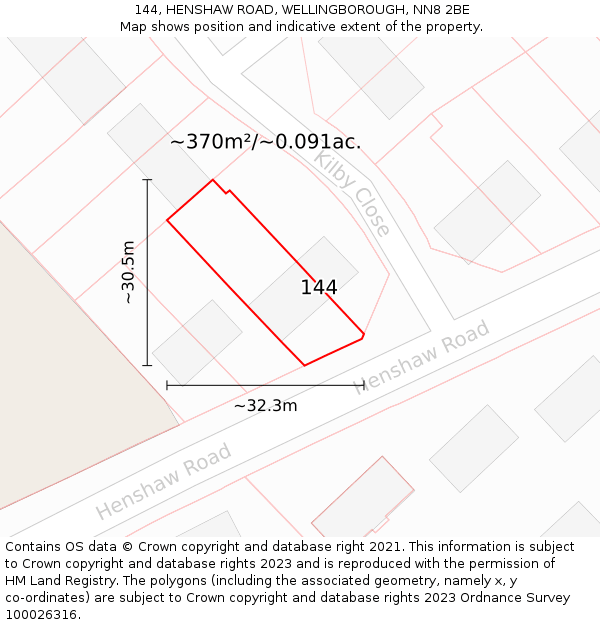 144, HENSHAW ROAD, WELLINGBOROUGH, NN8 2BE: Plot and title map