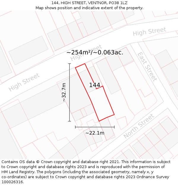 144, HIGH STREET, VENTNOR, PO38 1LZ: Plot and title map