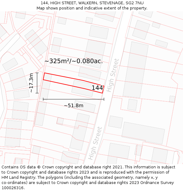 144, HIGH STREET, WALKERN, STEVENAGE, SG2 7NU: Plot and title map