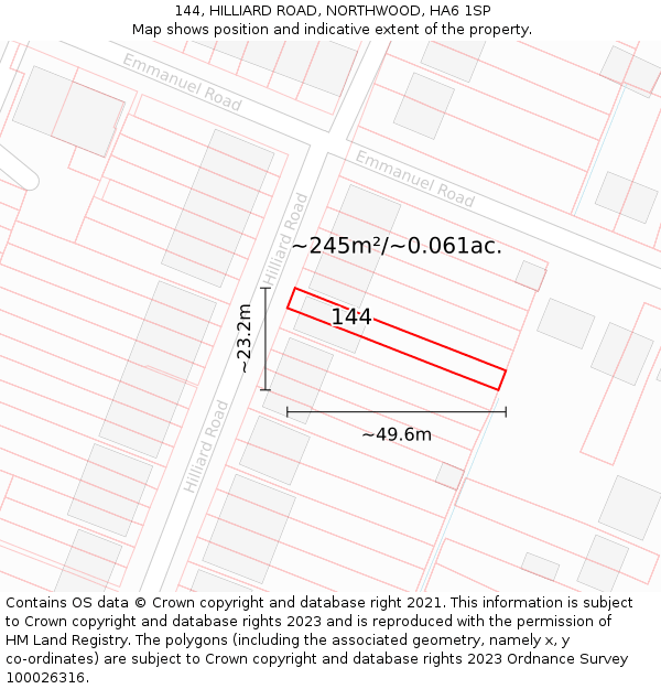 144, HILLIARD ROAD, NORTHWOOD, HA6 1SP: Plot and title map