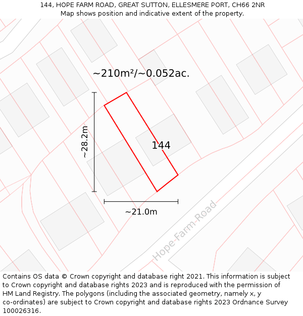 144, HOPE FARM ROAD, GREAT SUTTON, ELLESMERE PORT, CH66 2NR: Plot and title map