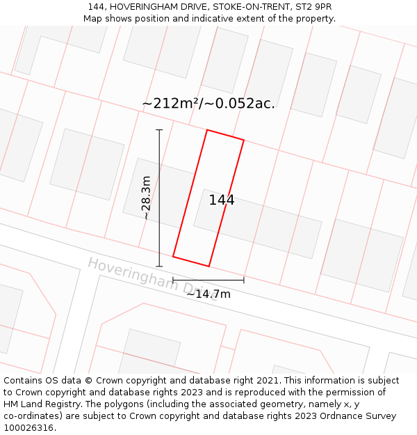 144, HOVERINGHAM DRIVE, STOKE-ON-TRENT, ST2 9PR: Plot and title map
